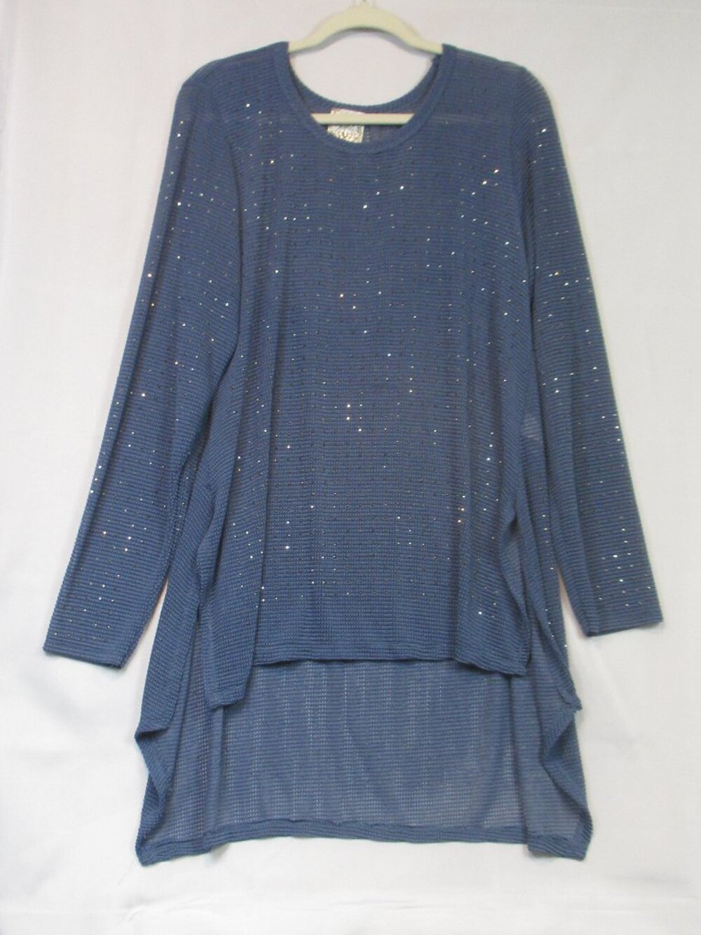 Vocal Women’s Blue Long Sleeve Studded Mesh Tunic Top size Large